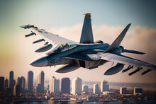 Flight Of An F 18 Maverick Top Gun Aircraft Above San Diego, California, On May 26, 2022. Generative AI