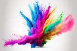 Fototapeta Motyle - eruption of colored powder against a white background. splashing of pastel colored dust particles. Generative AI