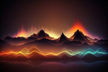 Fototapete - Abstract landscape Sound waves. Frequency audio waveform, music wave HUD interface elements, voice graph signal cyberpunk, Generative ai	
