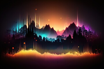 Fototapete - Abstract landscape Sound waves. Frequency audio waveform, music wave HUD interface elements, voice graph signal cyberpunk, Generative ai	