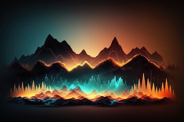 Fototapete - Abstract landscape Sound waves. Frequency audio waveform, music wave HUD interface elements, voice graph signal cyberpunk, Generative ai	