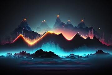 Fototapete - Abstract landscape Sound waves. Frequency audio waveform, music wave HUD interface elements, voice graph signal cyberpunk, Generative ai	