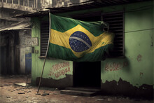 Flag Of Brazil On White Background, Generative Ai