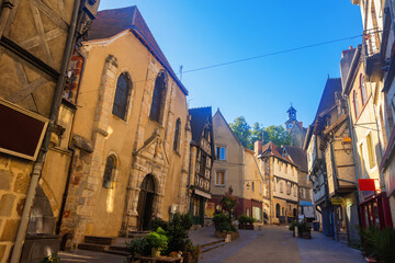 Poster - Vintage houses along street of Monlucon, Auvergne-Rhone-Alpes, Allier, France.