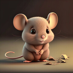 Wall Mural - Cute little mouse 3d rendering, illustration of farm animals. Digital art. Created with generative ai