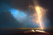 Stormy sky with lightning and bible created with generative AI technology.
