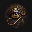 Generative AI the golden eye of horus with golden effect on black background, Representation of the solar eye or the Eye of Ra, symbol of the ancient Egyptian god of the sun