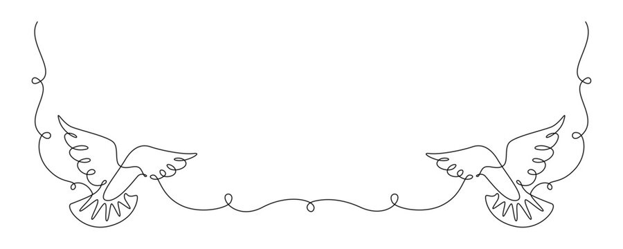 One continuous line drawing of flying dove. Bird symbol of peace and freedom in simple linear style. Romantic and love wedding concept. Editable stroke. Outline vector illustration