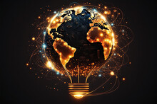 Light Bulb Global Internet Connection. Business Global Internet Connection Application Technology And Digital Marketing, Financial And Banking, Digital Link Tech, Big Data,  Bulb, Light, Energy, Lamp,