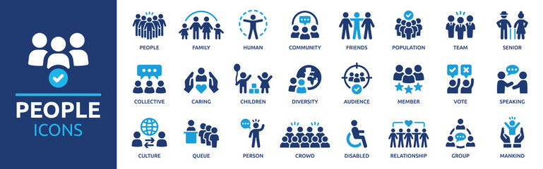 people icon set. containing group, family, human, team, community, friends, population and senior ic