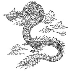 design illustration outline dragon asian