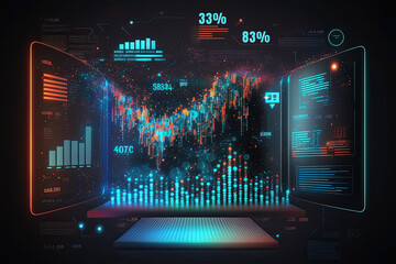 Big data technology and data science, visualizing complex data set on virtual screen, Data flow concept, Business analytics, finance, neural network, AI, ML, business, technology, computer, graph, 