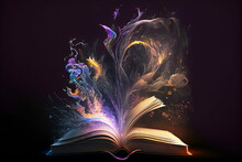 Enchanted Magic Spell Book Emitting Stories And Energy. A Colorful Powerful Witchcraft Tome.
