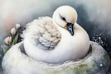 Baby Swan Watercolor, Generative AI