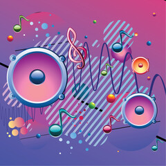 Wall Mural - Colorful loudspeakers with clef and notes - musical melody design