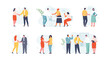 Business people shake hands. Negotiations and meetings, conclusion of transactions, contracts and agreements. Vector characters set