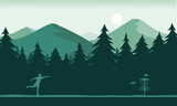 Fototapeta Las - Premium editable vector file of fabulous discgolf game with beautiful forest scene in the background best for your digital design and print mockup