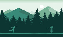 Premium Editable Vector File Of Fabulous Discgolf Game With Beautiful Forest Scene In The Background Best For Your Digital Design And Print Mockup