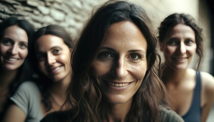 Wall Mural - group of beautiful attractive Israeli thirty years old women looking at the camera. Generative AI