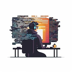 A software developer coding on a computer illustration Generative AI