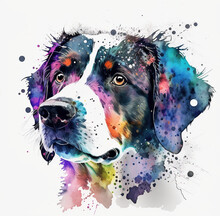 Dog In Bright Colors, Watercolor- Generated By Generative AI