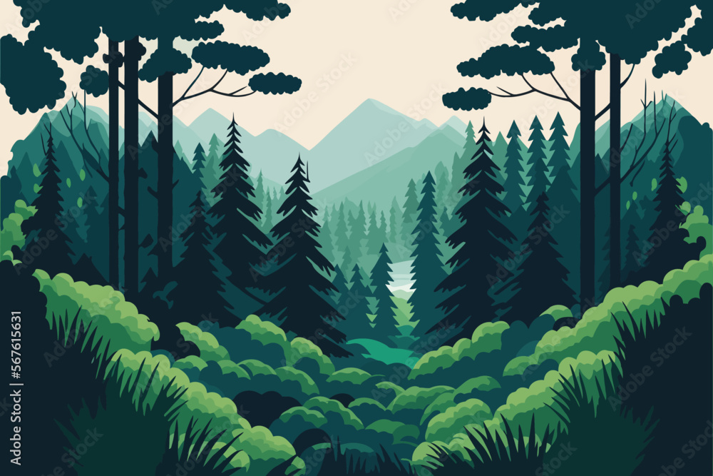 Landscape of nature green forest mountain. Vector illustration Stock ...