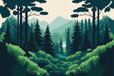 Fototapeta Natura - Landscape of nature green forest mountain. Vector illustration