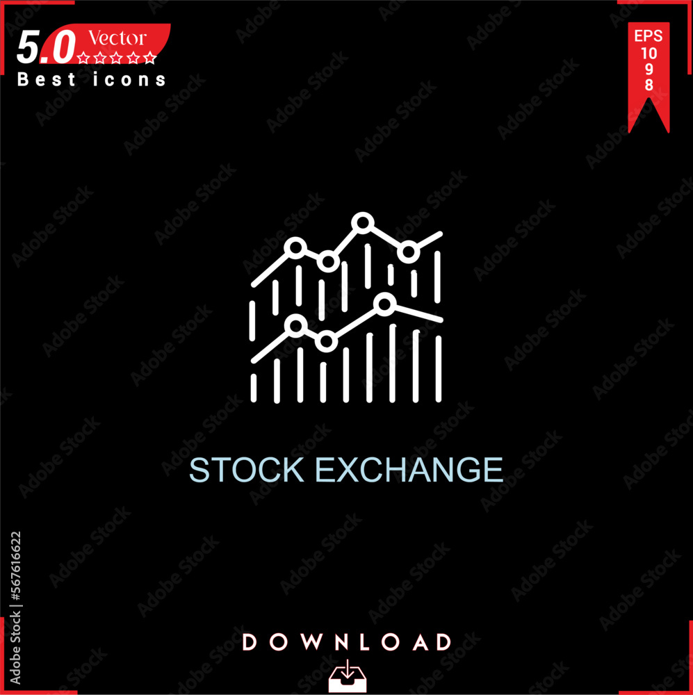 STOCK EXCHANGE icon vector on black background. Simple, isolated, flat ...