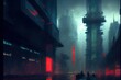 © Infinite Shoreline - Cyberpunk city, foggy and gloomy - generative ai