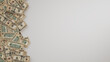 © RocknRoller Studios - Ten Dollar Bills Border on White Surface. Savings Wallpaper with copy-space.