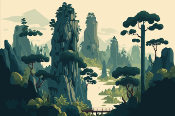 Wall Mural - Zhangjiajie Forest Park china. Landscape of mountains and forest. Vector illustration