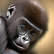 Baby Gorilla schaut ängstlichund neugierig. created with generative AI technology