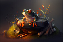 Fairy Tale Frog In A Saucepan With Boiling Water