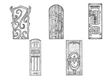 Doors Wooden Sketch Engraving PNG Illustration With Transparent Background