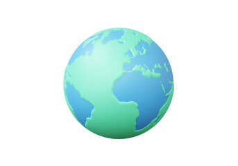 globe icon minimal cartoon earth world map on isolated. 3d render illustration