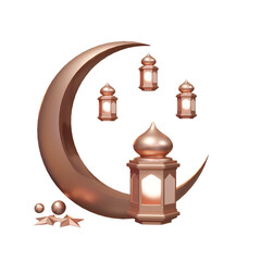 gold lantern with moon islamic design element 