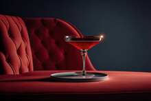 Red Cocktail Glass In A Red Luxury Interior. Generative AI
