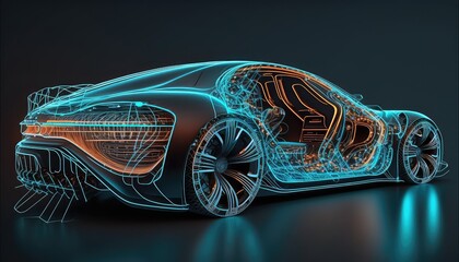 Wall Mural - Hologram Auto in HUD UI style. Futuristic car service. AI