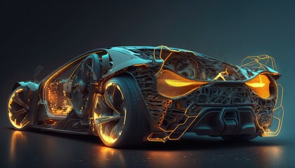 Leinwandbilder - Hologram Auto in HUD UI style. Futuristic car service. AI