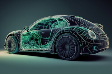 Leinwandbilder - Diagnostic Auto in HUD style. Futuristic 3d car. AI
