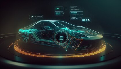 Leinwandbilder - Hologram Auto in HUD UI style. Futuristic car service. AI