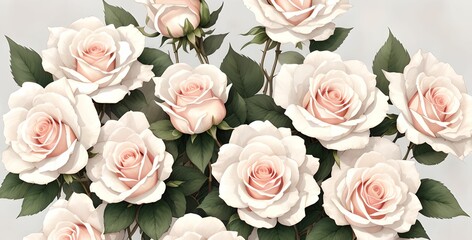 Wall Mural - Watercolor bouquet of a bubnch of roses with on a white background, beautiful, wide and elegant wallpaper, made with generative ai