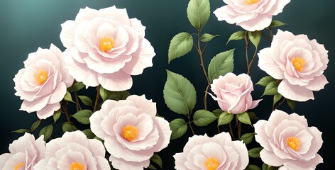 Wall Mural - Watercolor painting of a bouquet of pink flowers on a dark gradient background, wide and elegant wallpaper design, made with generative ai