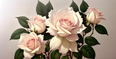 Wall Mural - Beautiful Watercolor painting of a bouquet of roses, wedding invite, floral postcard, wide wallpaper, made with generative ai