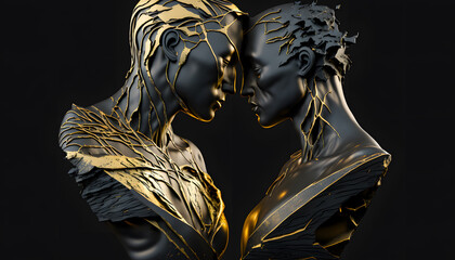 Wall Mural - 3d sculptures, concept of love, valentine's day, lovers, decoration statues, luxury