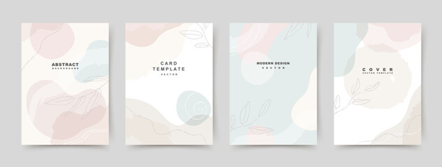 Wall Mural - abstract simple neutral background with organic shapes and floral elements in a linear style. vector