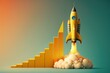 © Deivison - Rocket ship illustration with bar chart, gradient background. Generative AI