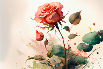 Canvas Print - Watercolor hand drawn rose. AI Generated