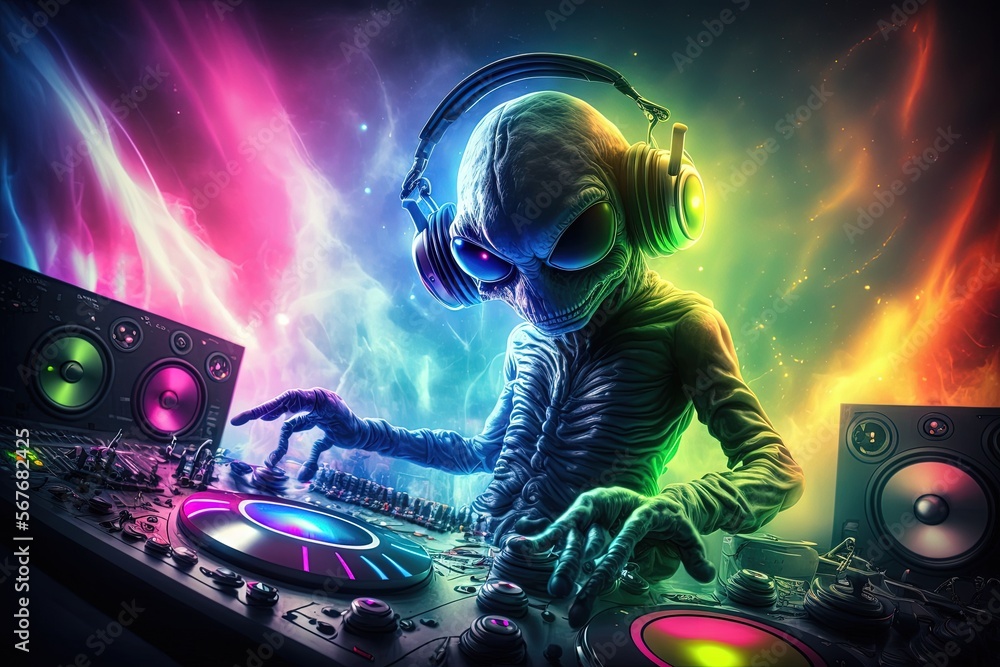 rainbow colors Alien is a resident dj in the club background of rainbow ...