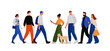 © Valerie Veine - Walking people. Characters and couple walk. Men And Women Crowd of pedestrians. A man walks a dog. Flat vector illustration isolated on white